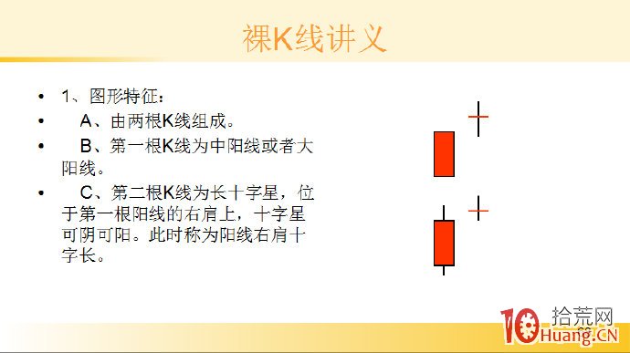 裸K線技術系統課程.42：兩根看漲K線之陽線右肩十字長（圖解）,拾荒網