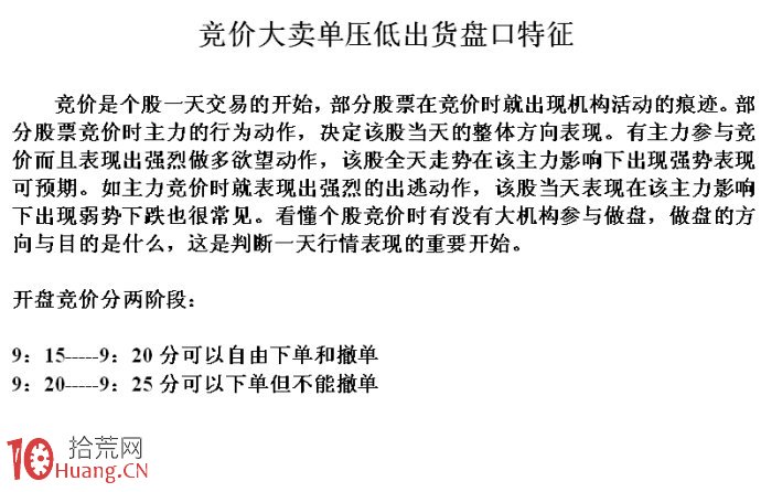 競價大賣單壓低出貨盤口特征圖解,拾荒網